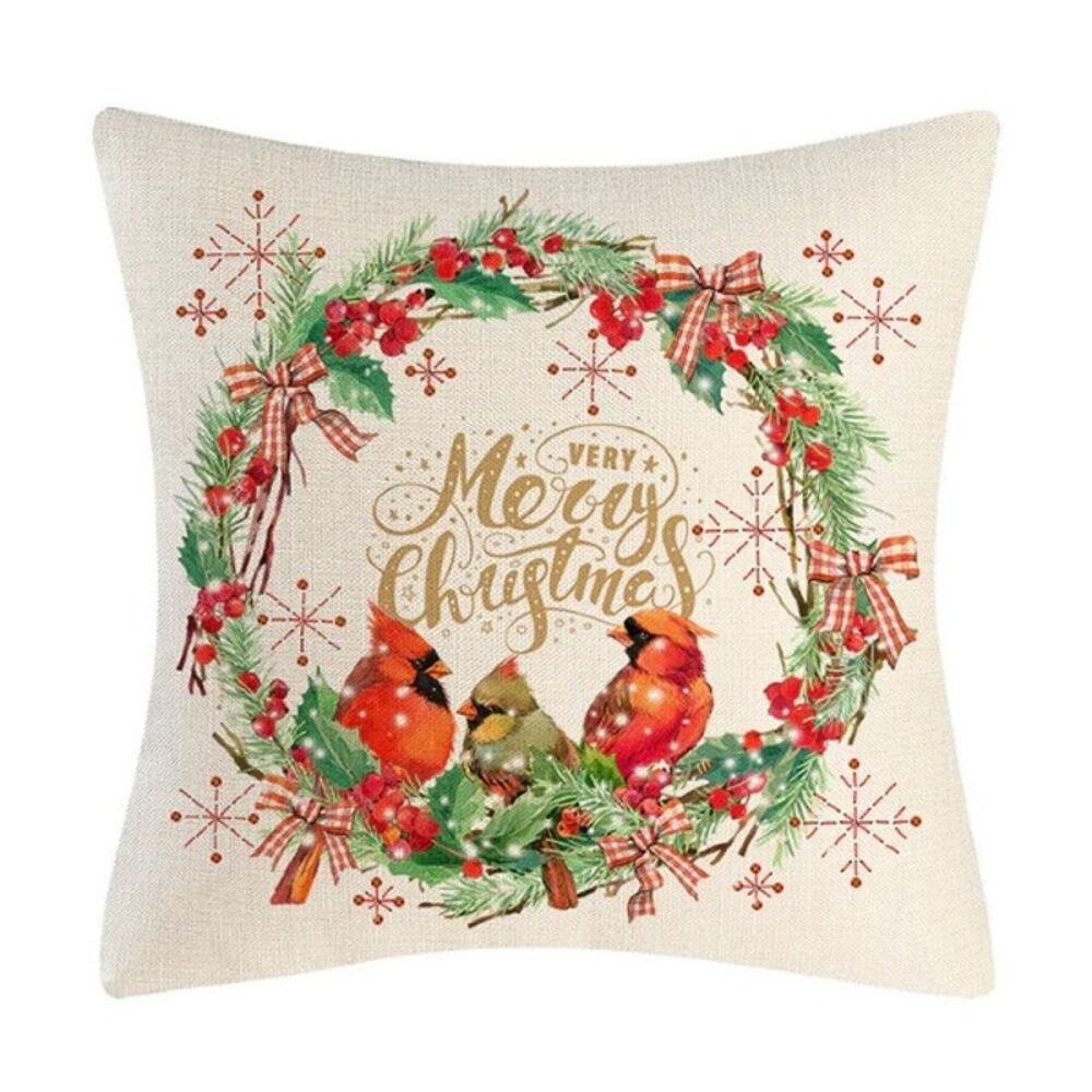 Christmas Pillowcase Wreath of‎ Greenery/Berries with Cardinal Family NWOT